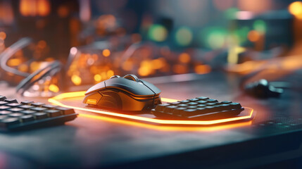 Close-up of Mouse gaming on the mousepad with computer gaming
