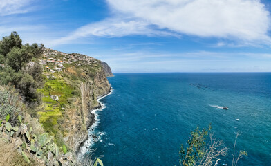 Panoramic aerial view at the Madeira Island south coast, Amazing cliffs view over atlantic ocean, on Madeira Island, Portugal