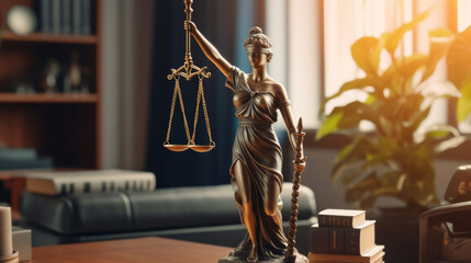Statue of the Goddess of Justice Themis in the judge's room or in the judiciary's office