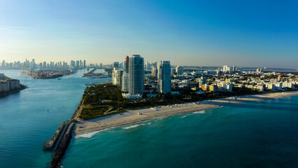 Fototapeta na wymiar Aerial view of South Beach, Miami Beach, Florida, USA. Drone view of Miami Beach. 