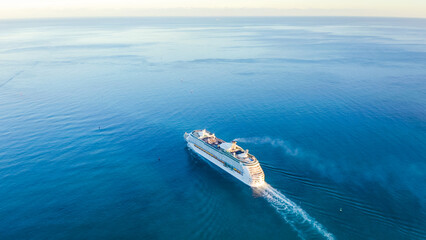Cruise ship sailing across The Mediterranean sea - Aerial footage. Miami. USA. Aerial view of...