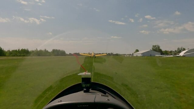 Glider (Sailplane) Taking Off Pulled By Piper Plane (Cabin POV), 4K