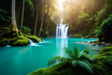 Fototapete waterfall in jungle generated by Ai technology © Hamza