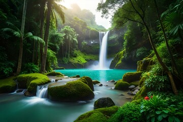 waterfall in jungle generated by Ai technology