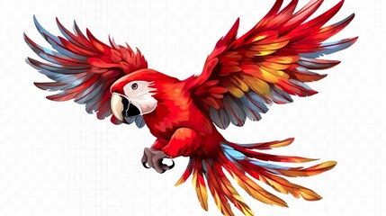 red and blue macaw on a branch , side view isolated on transparent background, png