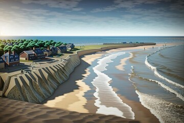 3D low Poly France beach. Created with generative AI.