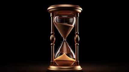 Golden hourglass illustration, dark background, time concept , white background