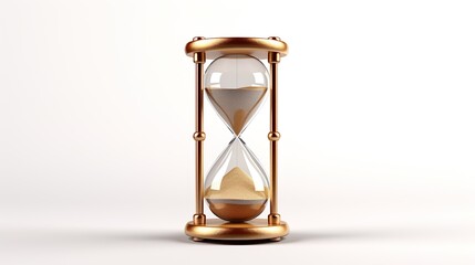 Golden hourglass illustration, dark background, time concept , white background