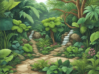 Fototapeta premium Waterfall in the forest. AI generated illustration