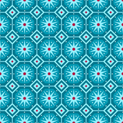 Tile design with stars and geometric shapes in seamless repeat pattern - Vector Illustration