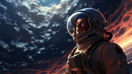 astronaut  in space beside the moon