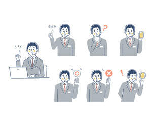 男性オペレーターの表情_h-S　バリエーションセット