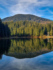 Early morning in Synevir lake , Carpathian mountains. Ukraine