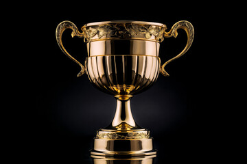 Fototapeta na wymiar Gold trophy on black background, the concept of winners