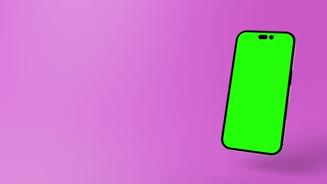 Modern smartphone with green screen for content placement like application mockups, advertising, explainer videos etc.. Pink Background.