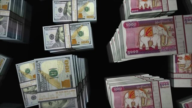 American Dollar and Myanmar Kyat money exchange. Banknotes pack bundle. Concept of trade, economy, competition, crisis, banking and finance. Notes loopable seamless 3d.