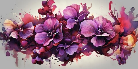 Fototapeta na wymiar AI Generated. AI Generative. Beautiful decorative blossom bloom botanical floral pink purple flowers watercolor on white background canvas. Graphic Art