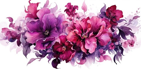 AI Generated. AI Generative. Beautiful decorative blossom bloom botanical floral pink purple flowers watercolor on white background canvas. Graphic Art