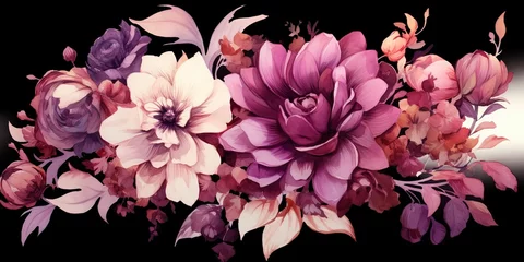 Meubelstickers AI Generated. AI Generative. Beautiful decorative blossom bloom botanical floral pink purple flowers watercolor on white background canvas. Graphic Art © AkimD