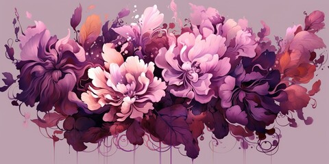 AI Generated. AI Generative. Beautiful decorative blossom bloom botanical floral pink purple flowers watercolor on white background canvas. Graphic Art