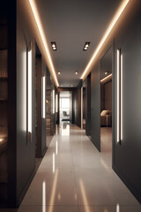 Techno style hallway interior in luxury house