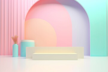 Stand podium wall scene pastel color background, geometric shape for product display presentation. Minimal scene for mockup products, stage showcase, promotion display.