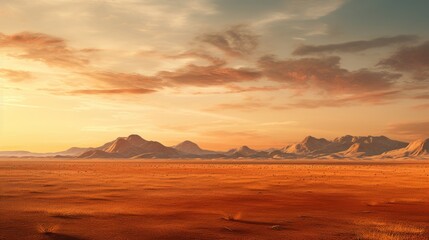 Fototapeta na wymiar Cinematic African landscape. Sahara grasslands. Sunrise over the desert plains. Safari views.
