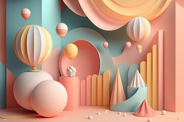 Stand podium wall scene pastel color background, geometric shape for product display presentation. Minimal scene for mockup products, stage showcase, promotion display.