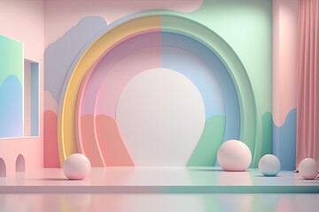 Stand podium wall scene pastel color background, geometric shape for product display presentation. Minimal scene for mockup products, stage showcase, promotion display.