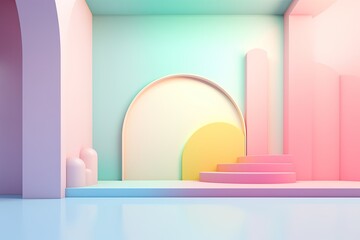 Stand podium wall scene pastel color background, geometric shape for product display presentation. Minimal scene for mockup products, stage showcase, promotion display.