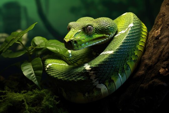 Emerald Serpent: A Green Snake on a Tree.