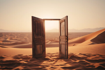 Opened door on desert. Start up concept. Generative AI.