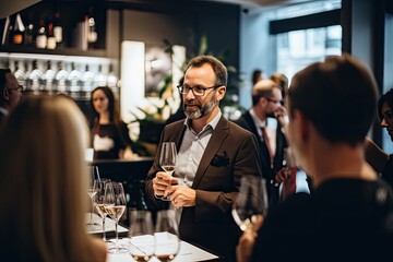 People Come Together at a Wine Tasting Event - obrazy, fototapety, plakaty