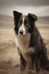 Monochrome Serenity: A Dog in the Field - AI Generated