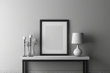 Mockup of a blank picture frame on a wall. upright position. Template for artwork in interior design