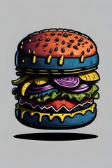 Whimsical Burger Delights: A colorful Cartoon Illustration hamburger. Generative AI