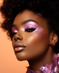 Portrait of a beautiful american african woman with a fancy glitter color makeup
