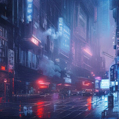 twilight in a futuristic city, evening metropolis, image in blue tones, AI generated