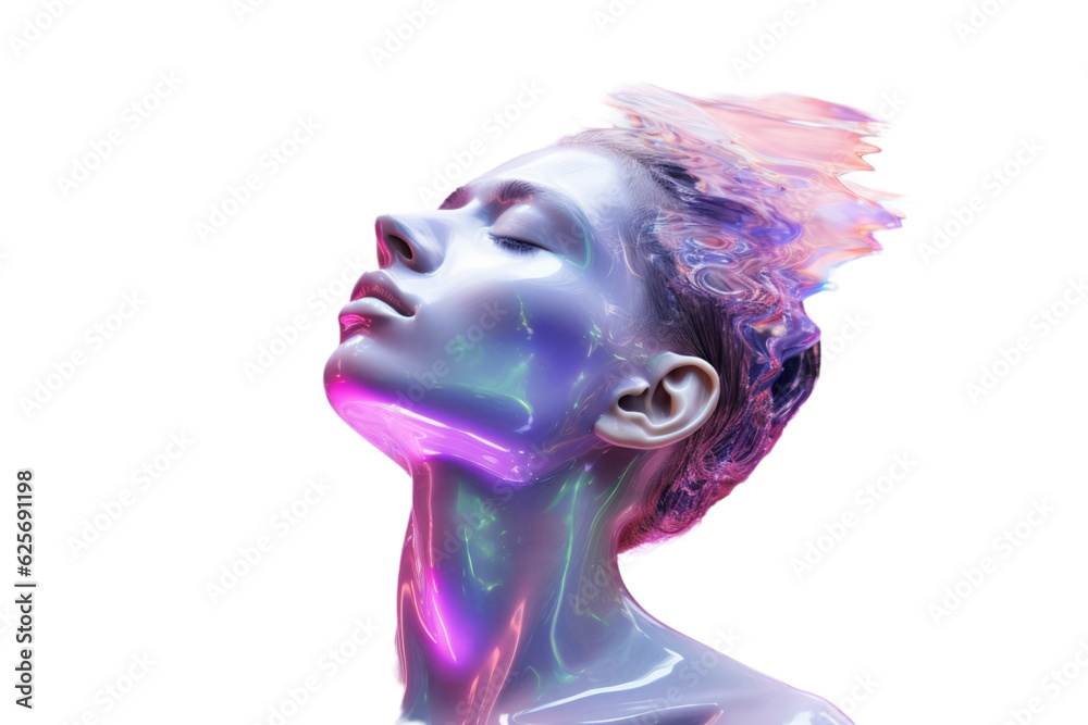 Canvas Prints abstract concept of a futuristic woman's face with colorful swirls isolated on a transparent backgro