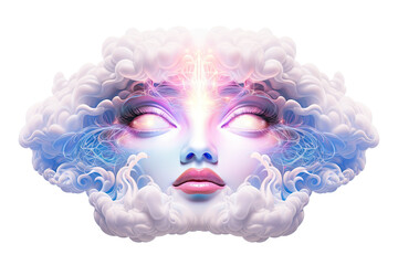 abstract concept of a futuristic woman's face with colorful swirls isolated on a transparent background, generative ai