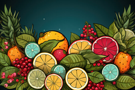 Ready-made Banner with Exotic Fruit Illustration, AI generated