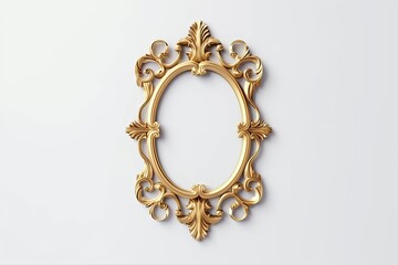 fake wooden frame Wooden frame with gold carvings on a white wall. Interior is bare. Luxury interior design business template.