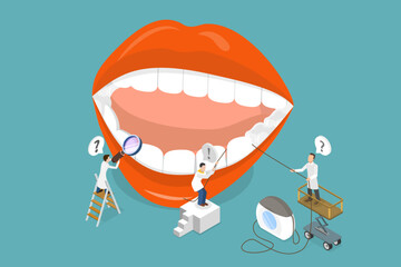 3D Isometric Flat Vector Conceptual Illustration of How To Use Dental Floss, Oral Health Care - obrazy, fototapety, plakaty