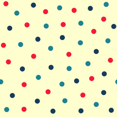 Red Green and Blue Scattered Polka Dot Seamless Repeat Pattern on a Yellow Background