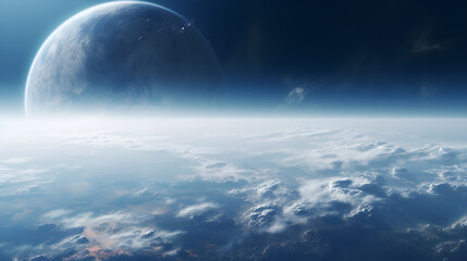 Fototapeta na wymiar cinematic shot, view from orbit, planet completely covered in overcast