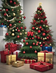 christmas gifts under a christmas tree on christmas day Day. Created with generative AI.