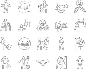 Angry Person Icons Set. Screaming, Shouting, Anger. Editable Stroke. Simple Icons Vector Collection