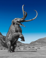 Obraz premium colossadon mammoth is prancing up on the dry desert in cool view