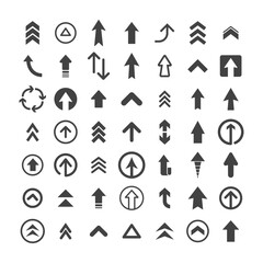 Arrow icon set. Collection of different arrows. Black vector pictogram.