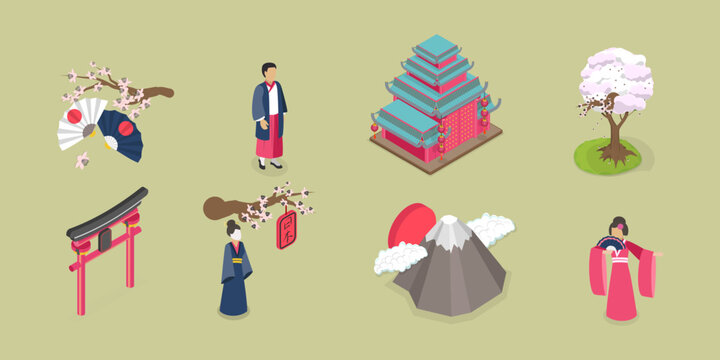 3D Isometric Flat Vector Set of Japan Collection, Ancient Culture Items